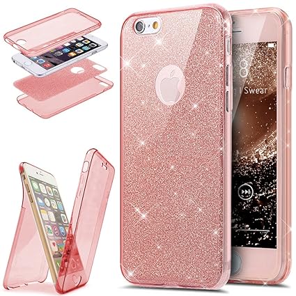 Kompatibel mit iPhone SE Hülle,iPhone 5S/5 Hülle,Full-Body 360 Grad Bling Glänzend Glitzer Klar Durchsichtige TPU Silikon Hül