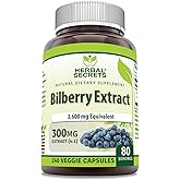 Herbal Secrets Bilberry Extract 300 Mg | 4:1 Extract (3600 mg Equivalent) | Veggie Capsules | Non-GMO | Gluten-Free | Made in USA (240 Count)