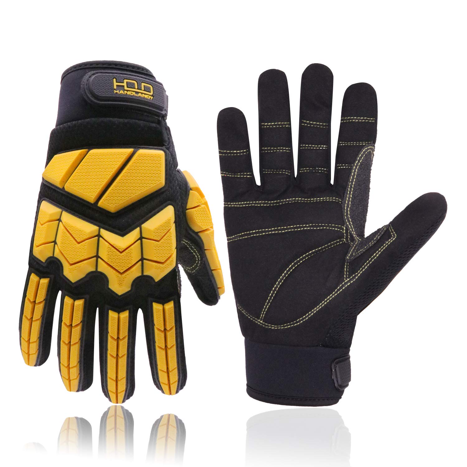 HANDLANDY Anti Vibration Work Gloves, SBR Fingers & Palm Padded Work Gloves, Men Safety Impact Reducing Gloves (XL, Yellow)