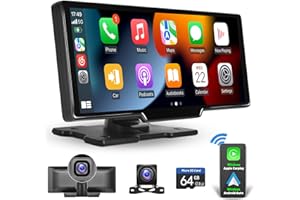 HIKITY Wireless Carplay Car Screen with 2.5K Dash Cam, 9.3 Inch Portable Apple Carplay & Android Auto Car Stereo, Bluetooth Car Audio Receivers with 1080P Backup Camera, GPS Navigation, 64G TF AUX Cable