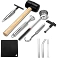 NINEFATICS Coconut Opener Tool Set, Safe & Easy to Open Young Coconuts Tool, All in One Food Grade Stainless Steel Coco Nut Opener Kit, Rubber Mallet with Handle, Scraper, Straw & Silicone Mat