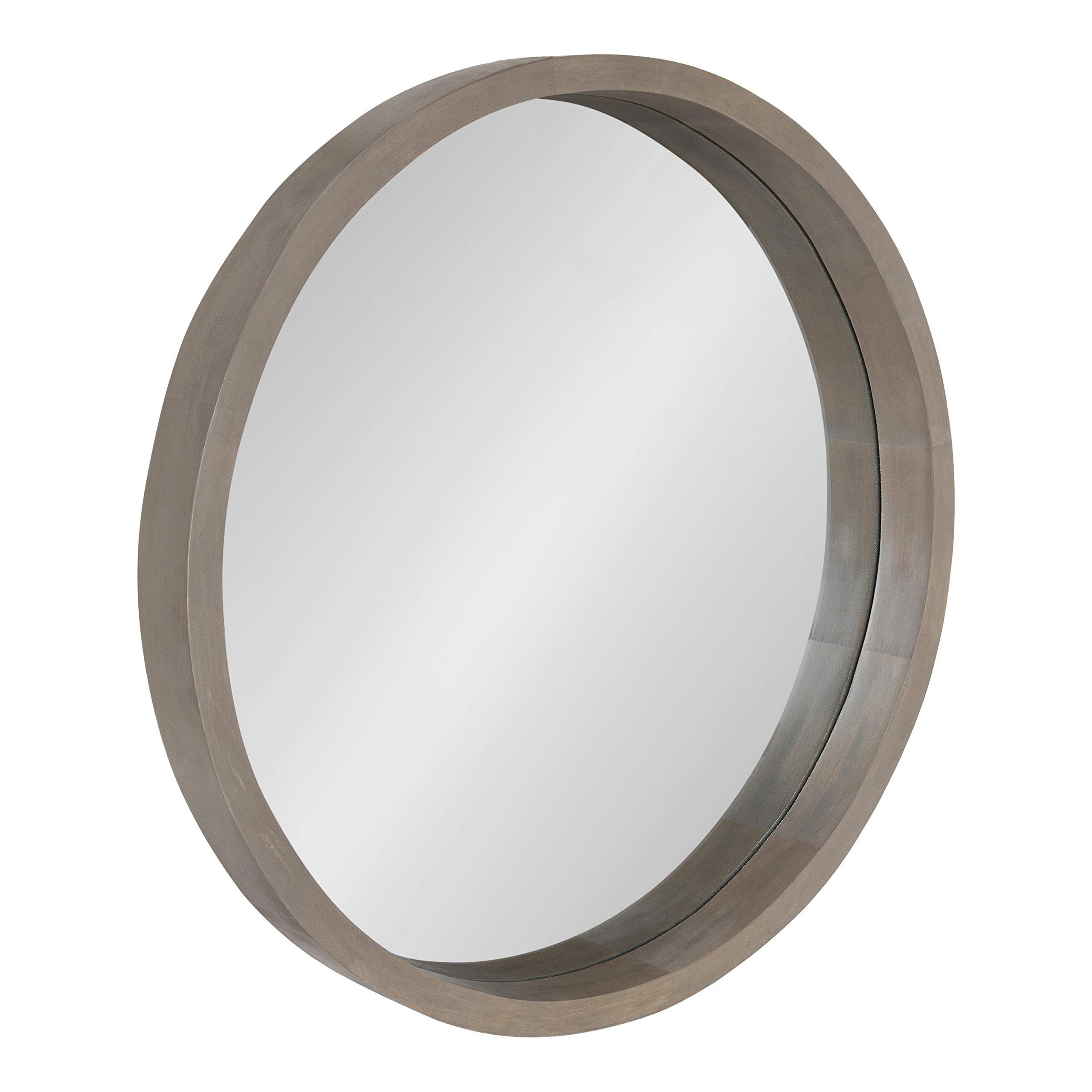 Kate and Laurel Hutton Round Decorative Modern Wood Frame Wall Mirror, 22 Inch Diameter, Graywash Finish Image