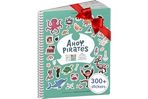 Cupkin Pirate Sticker Book Activity for Kids, Toddler Airplane Travel Essentials, 300+ Pirate Stickers for Kids + 8 Scenes + 8 Coloring Book Pages, Gift for Boys and Girls, Small Sticker Book