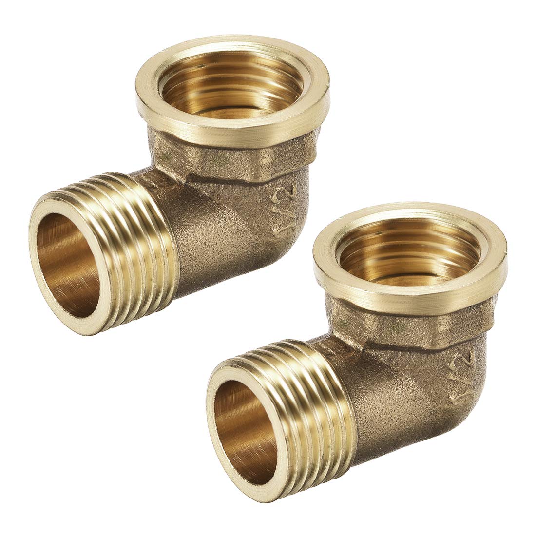 sourcing map Brass Pipe Fitting 90 Degree Elbow 1/2 PT Male X 1/2 PT Female 2pcs