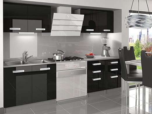 Naka24 Neu Komplette Kuche Infiniti I 160 Cm Hochglanz Verschiedene Farbkombinationen Schwarz Amazon De Kuche Haushalt