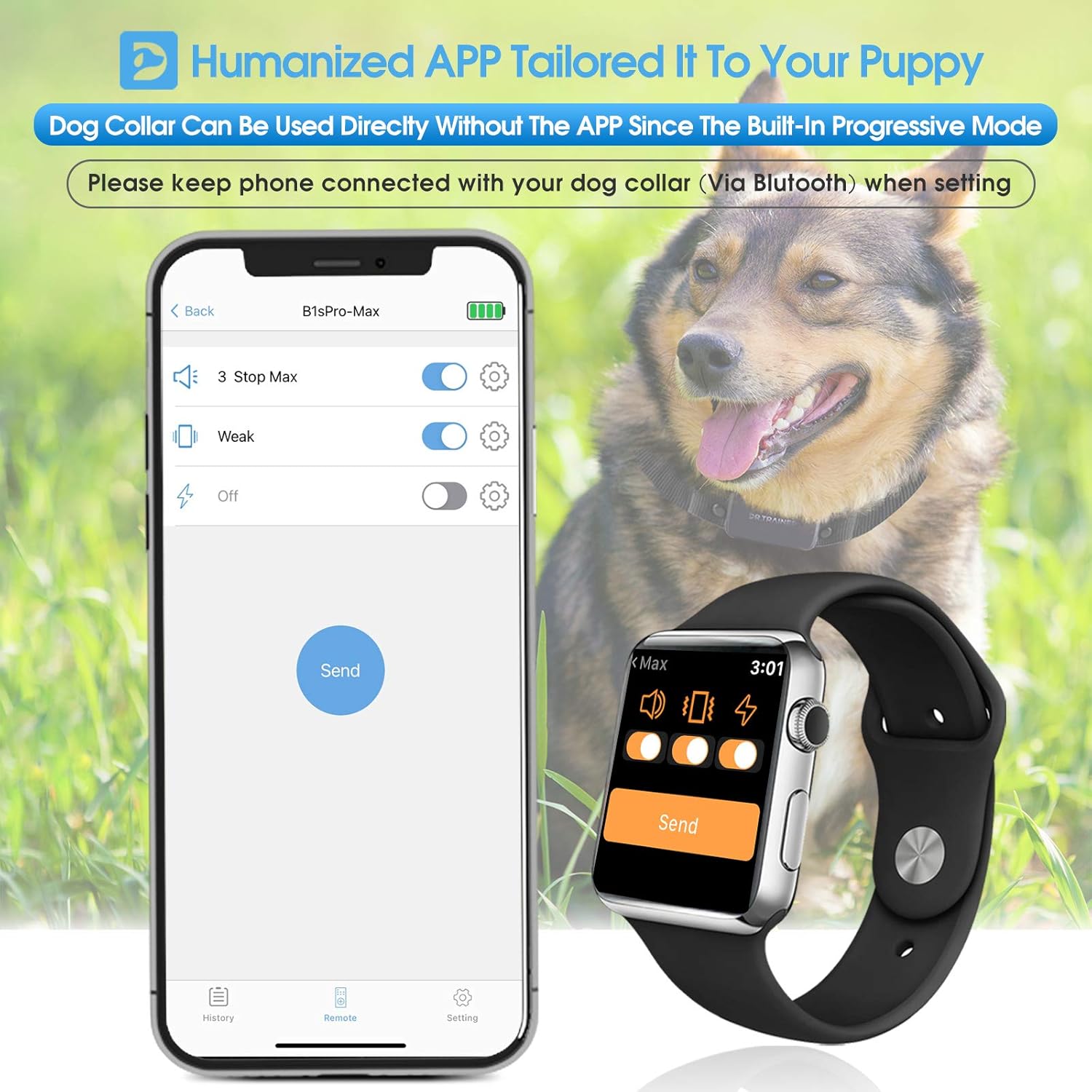 Dr.Trainer B1sPro Bark Collar APP&Watch Control, IP68 Waterproof Dog Training Collar with Smart Progressive Correction & Barking Report & Custom Sound, 0~99 Static Level Rechargeable Anti Bark Collar : Kitchen & Dining