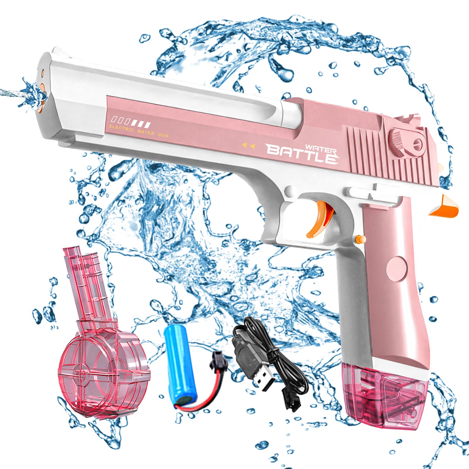 Snowall Pink Electric Water Gun with Long Range,Automatic Squirt Gun for Kids and Adults, Long Distance Water Pistol for Pool Beach Outdoor Play