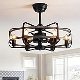 NOXARTE Cage Ceiling Fan with Light, Vintage Fandelier Remote Control, Bladess Industrial Chandelier Ceiling Fan Reverse Moto