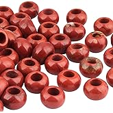 TUMBEELLUWA Natural Gemstone Beads for Jewelry Making, Rondelle Large Hole Loose Beads Pack of 15,Red Jasper(6x12 mm)