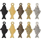 SUNNYCLUE 1 Box 5 Colors 60Pcs Metal Fish Charms Ocean Animal Charms Bulk Small Gold Silver Black Antique Summer Fishing Sea Pendants for Jewelry Making Diy Earrings Bracelets Necklace Crafts Supplies