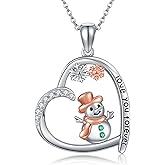 CUPENDA Christmas Snowman Necklace 925 Sterling Silver Snowman Snowflake Heart Pendant Necklace Winter Jewelry for Women