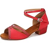 TTdancewear Low Cuban Heel Ballroom Dance Shoes Women Salsa Latin Dancing Practice Shoes for Beginners Glitter Comfortable 1.5 inch Heels