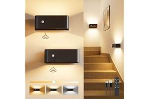 POPOIRON Motion Sensor Wall Sconce Indoor with Remote Control Wall Light LED Wall Sconces Set of Two Rechargeable 8000mAh Battery Operateded Wall Lamps Brightness Adjustable for Stair Closet Bedroom Hallway