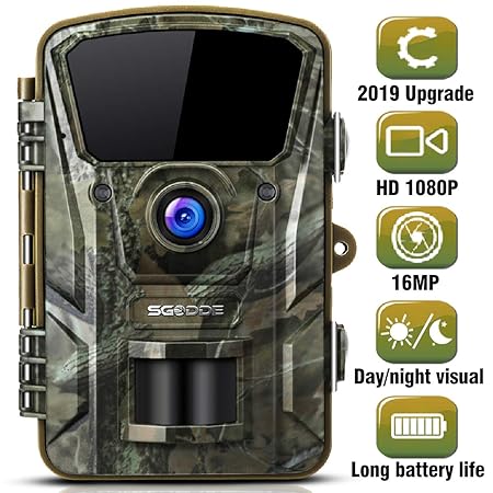 SGODDE Wildkamera,16MP 1080P Full HD 5.0 Jagdkamera Infrarot-Nachtsicht bis zu 65 Fuß/20m,42 IR LEDs Bewegungsmelder 120 ° We
