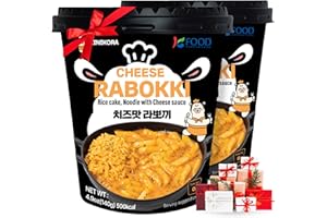 KINIKORA Premium Instant Rabokki Cup - Cheese Flavor, 2 Cups, Korean Ramen & Tteokbokki, Quick and Easy Street Food