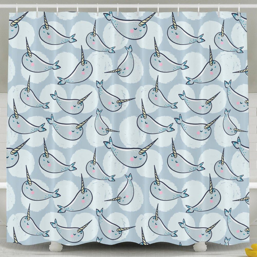 Narwhal Unicorn Bath Shower Curtain Fabric Bathroom Curtain Set With Hooks
