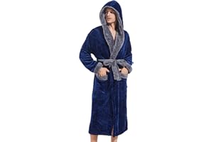 Inner Wish Mens Hooded Robe, Plush Long Bath robes Cozy Warm Bathrobe Fuzzy male Spa Robe With Pockets