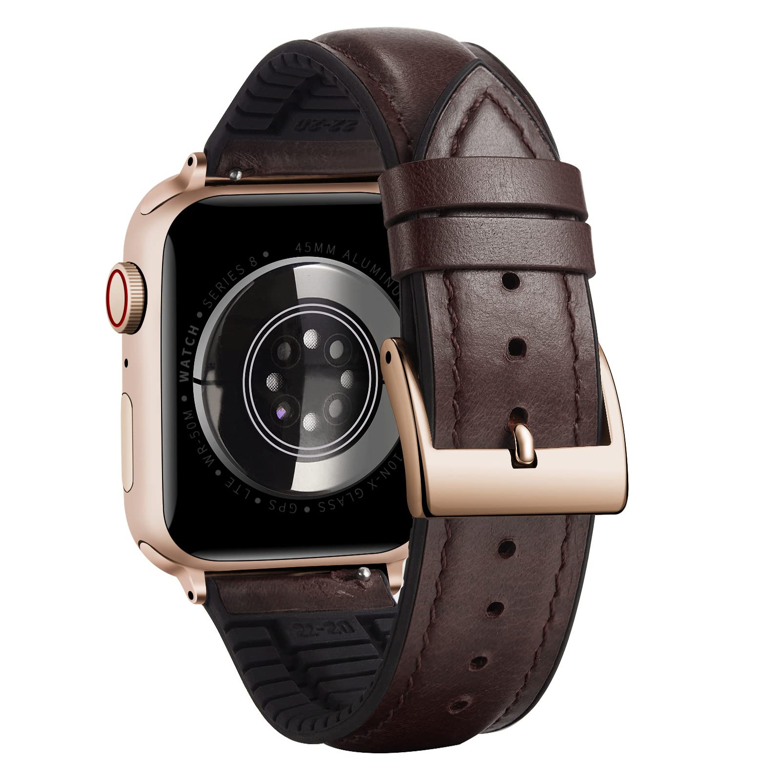 BINLUN Compatible with Apple Watch Strap 42mm 44mm 45mm 46mm 49mm Oil Wax Leather and Breathable Silicone Hybrid Replacement Band Compatible with iWatch Ultra SE SE2 Series 11/10/9/8/7/6/5/4/3/2/1