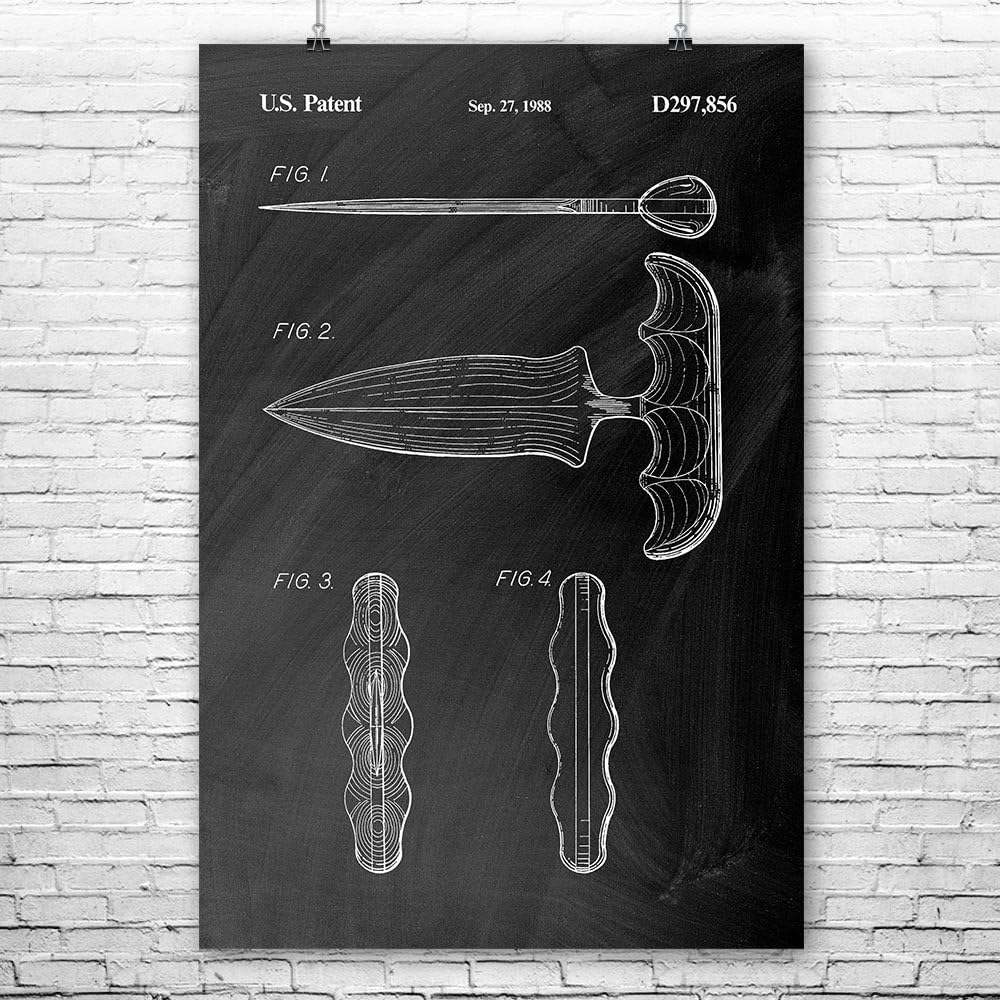 Push Knife Poster Print, Knife Maker, Collector Gift, Knife Blueprint, Martial Arts Decor, Dojo Wall Art, Push Dagger (12 inch x 16 inch)