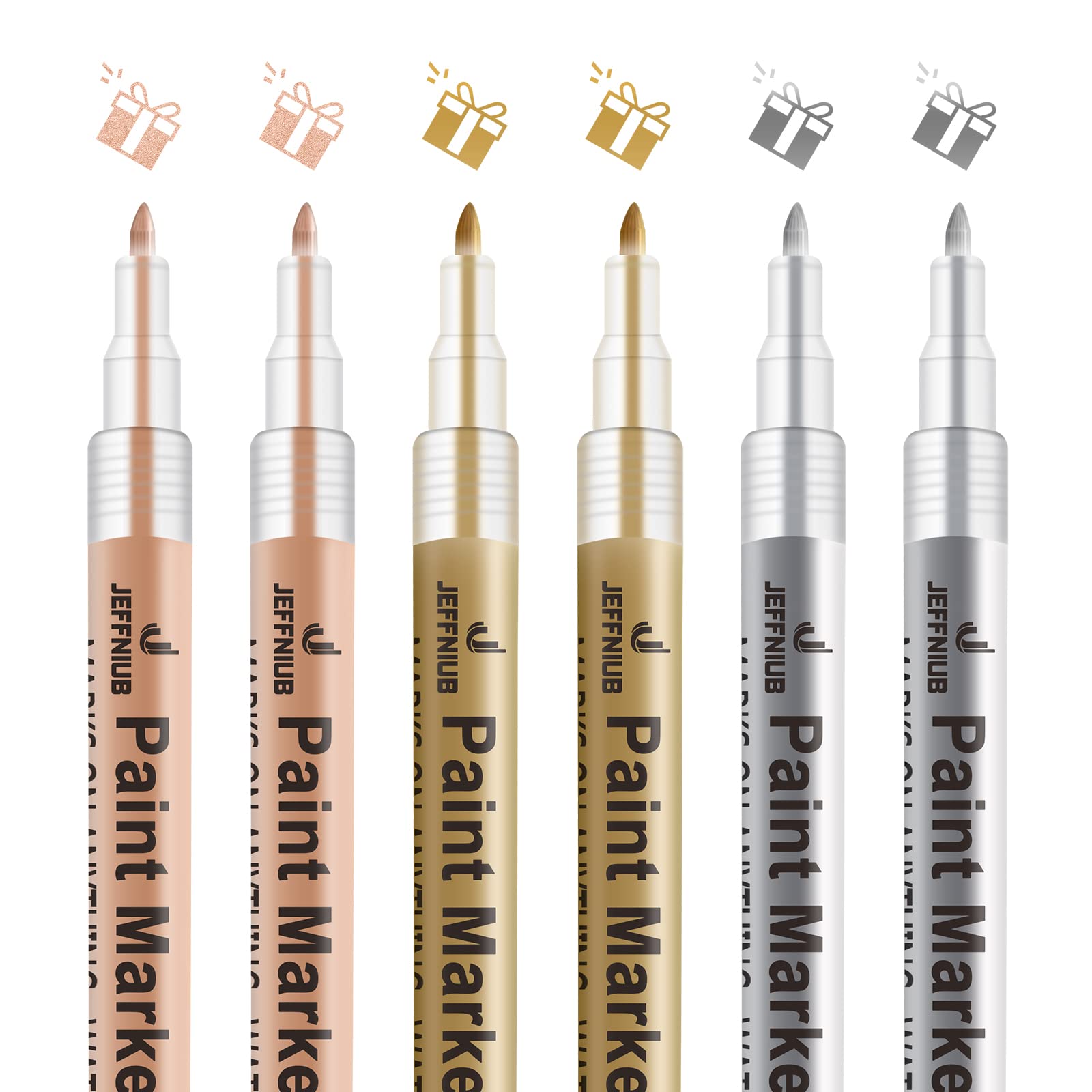 Photo 1 of JEFFNIUB Gold Paint Pens with Silver, Rose Gold Acrylic Paint Pens for Rock Painting, Wood, Fabric, Glass, Canvas, Scrapbooking, Card DIY Metallic Acrylic Marker (0.7mm)