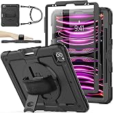 SEYMAC stock Case for iPad Pro 12.9-inch 2022/2021/2020/2018, Black | With Screen Protector, 360 Rotating Stand Hand Strap, Drop-Proof Case for iPad Pro 12.9''(6th/5th/4th/3rd Generation)