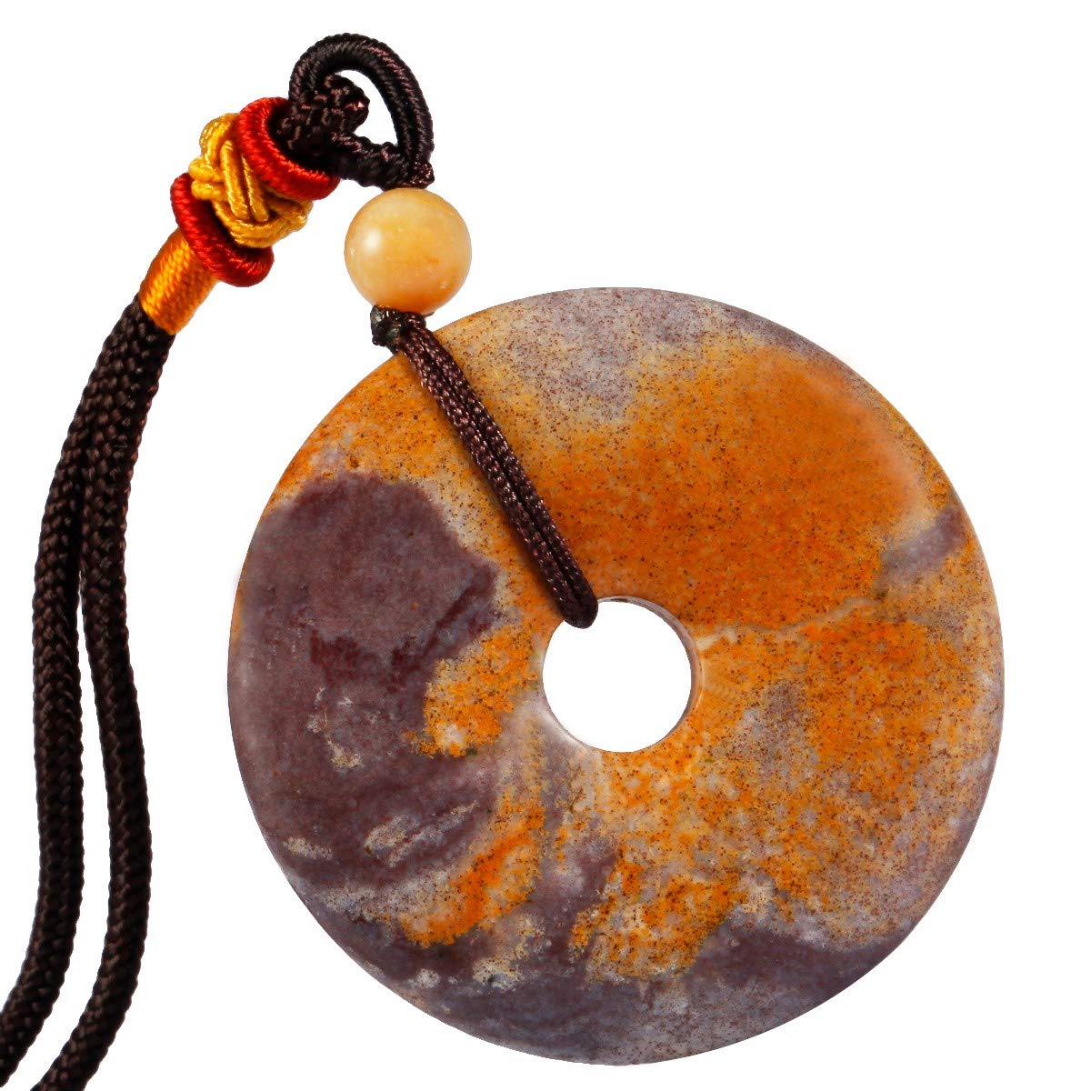 mookaitedecor Indian Agate Donut Stone Pendant Necklace Men Women, Healing Crystal Lucky Coin Necklace Gift, Reiki Chakra Round Semi Precious Stone Necklace with Adjustable Cord for Luck Protection