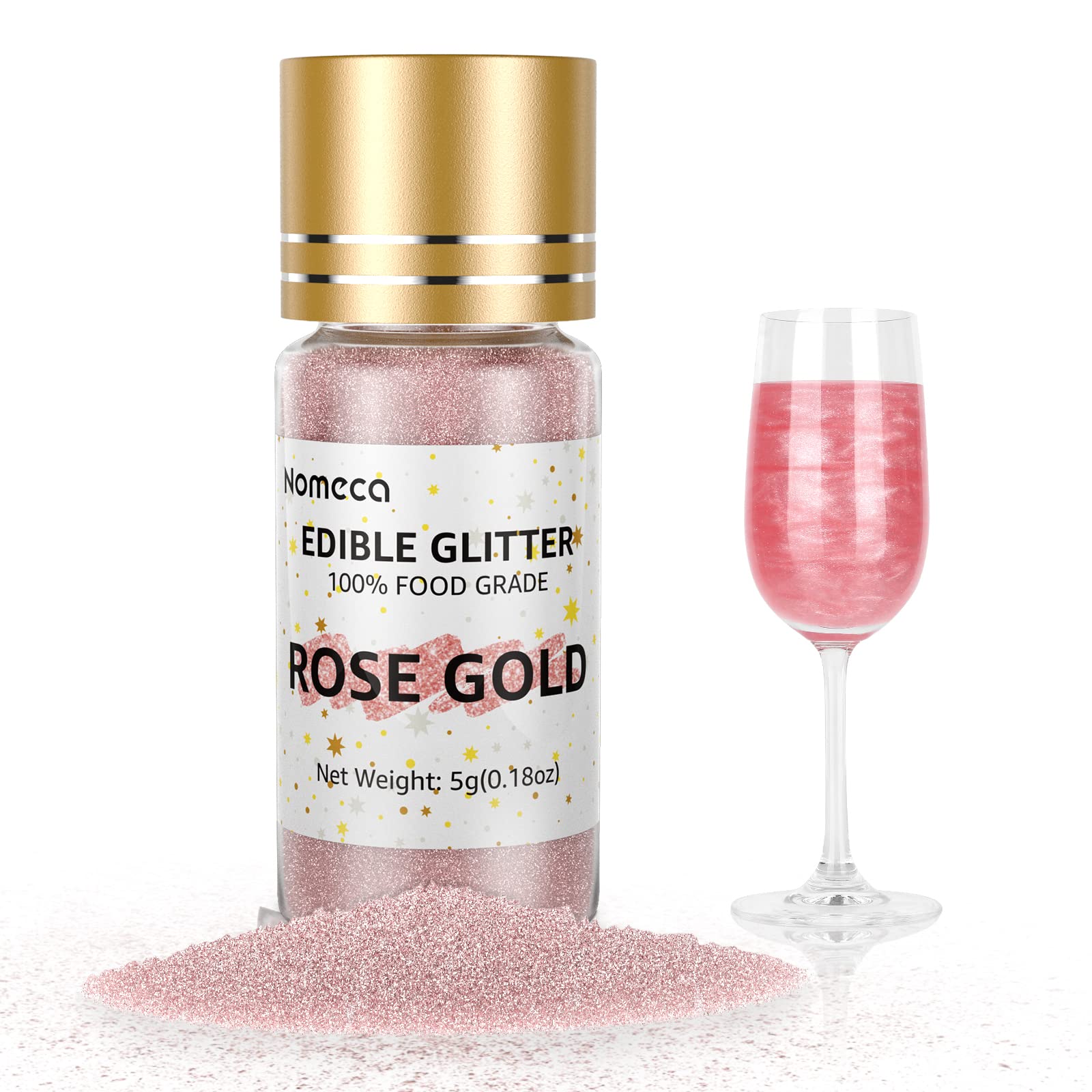 Edible Glitter for Drinks 5g Edible Shimmer for DIY Wine Cocktails Champagne Beverages, Food Grade Coloring Rose Gold Glitter Dust Certified Vegan Gluten Free Nut Free Dye
