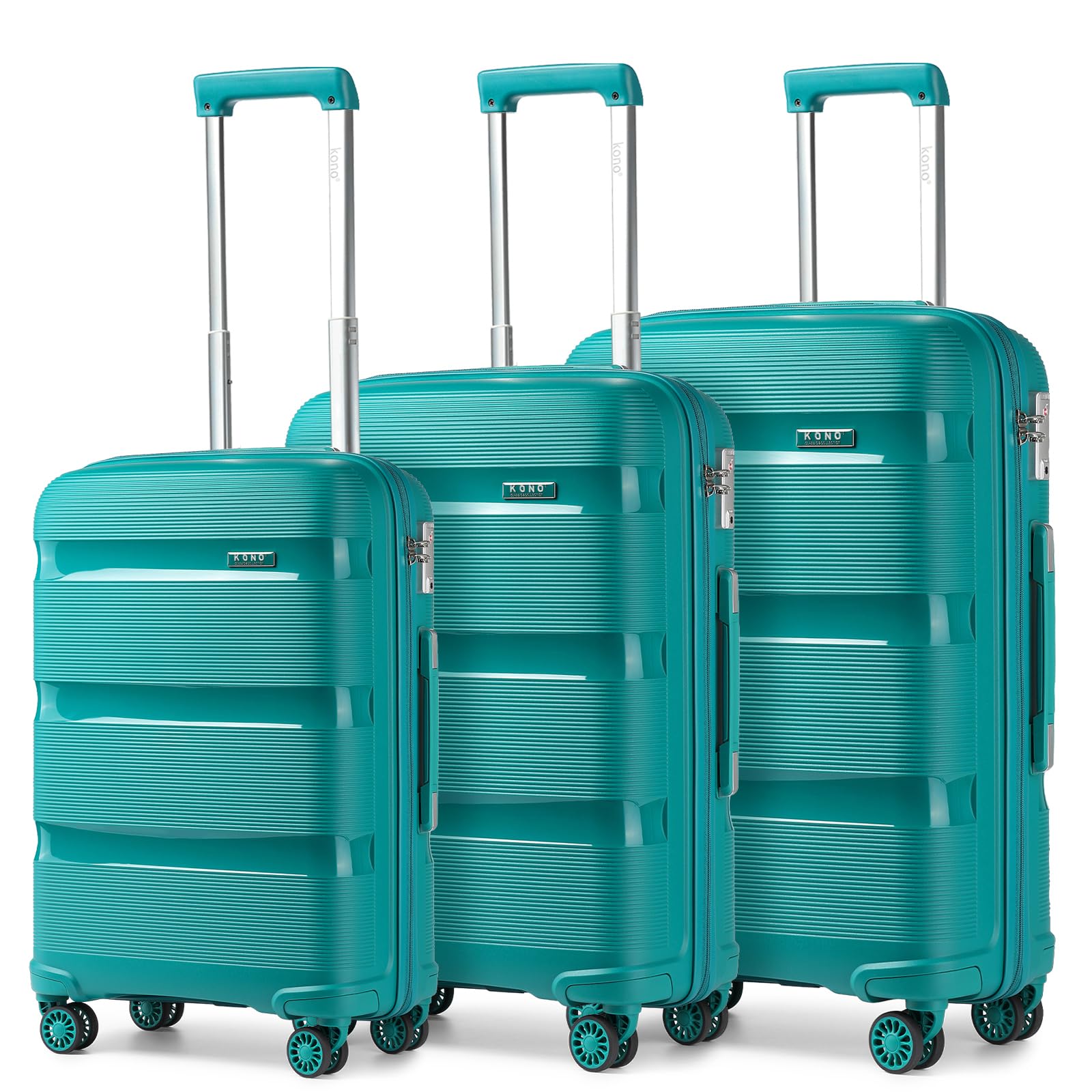 Kono Luggage Sets 3 Piece Hard Shell Travel Trolley 4 Spinner Wheels Lightweight Polypropylene Suitcase with TSA Lock (Turquoise,56cm/65cm/76cm)