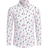 IBTOM CASTLE Mens Christmas Shirts Santa Claus Party Long Sleeve Button Down Shirts Xmas Shirts for Men