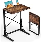 Evermagin 21''Wx28''H Folding TV Tray, Foldable Couch Tray Table for Eating with Tablet and Phone Slots, C-Shaped End Table f