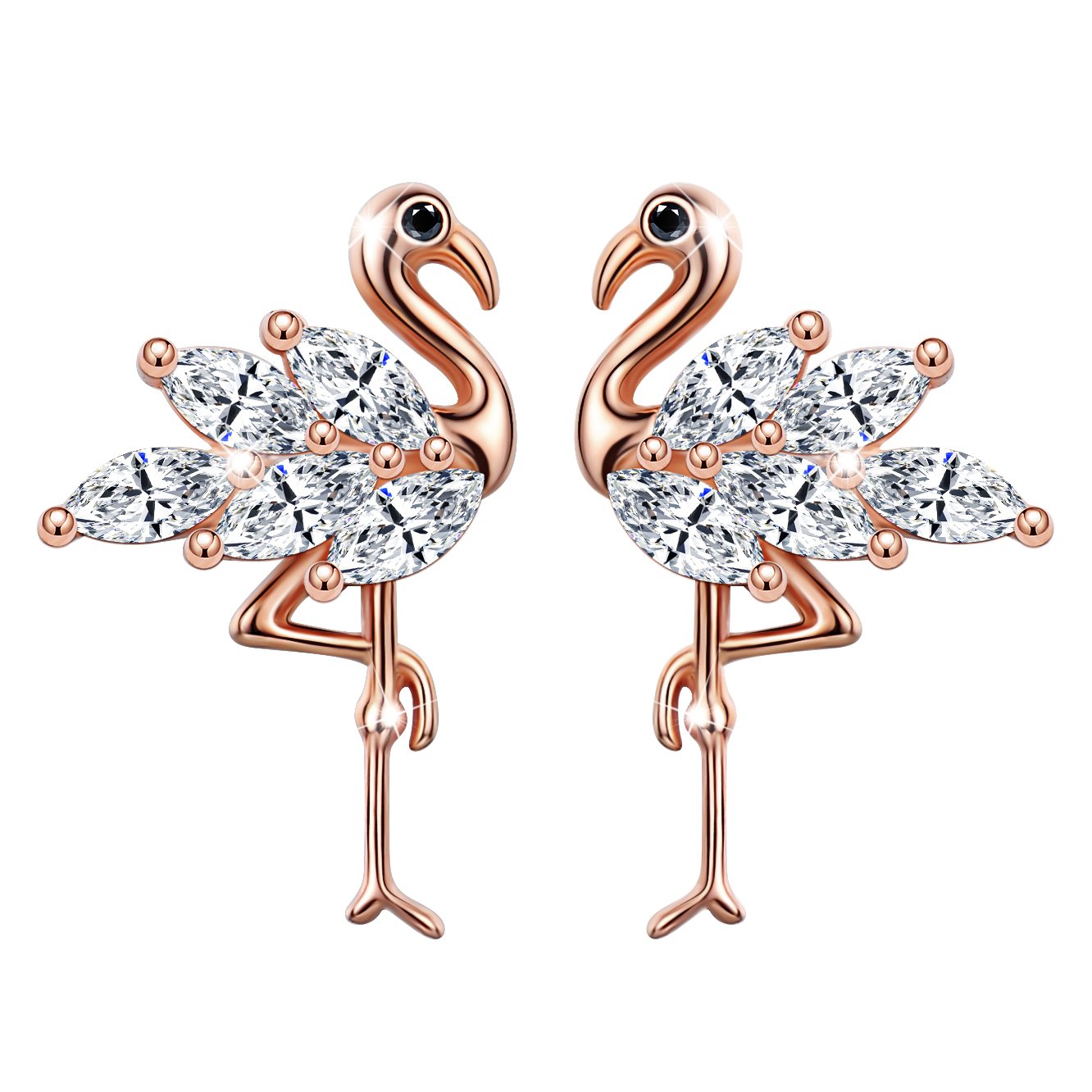 Infinite U Womens Stud Earrings 925 Sterling Silver Cubic Zirconia Flamingo Jackets Earring for Girls