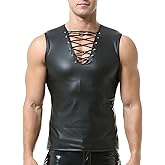 QiaTi Men's Faux Leather Undershirt Wetlook Tank Top Shirt Chest Lace Up Sleeveless Vest Muscle for Men Club
