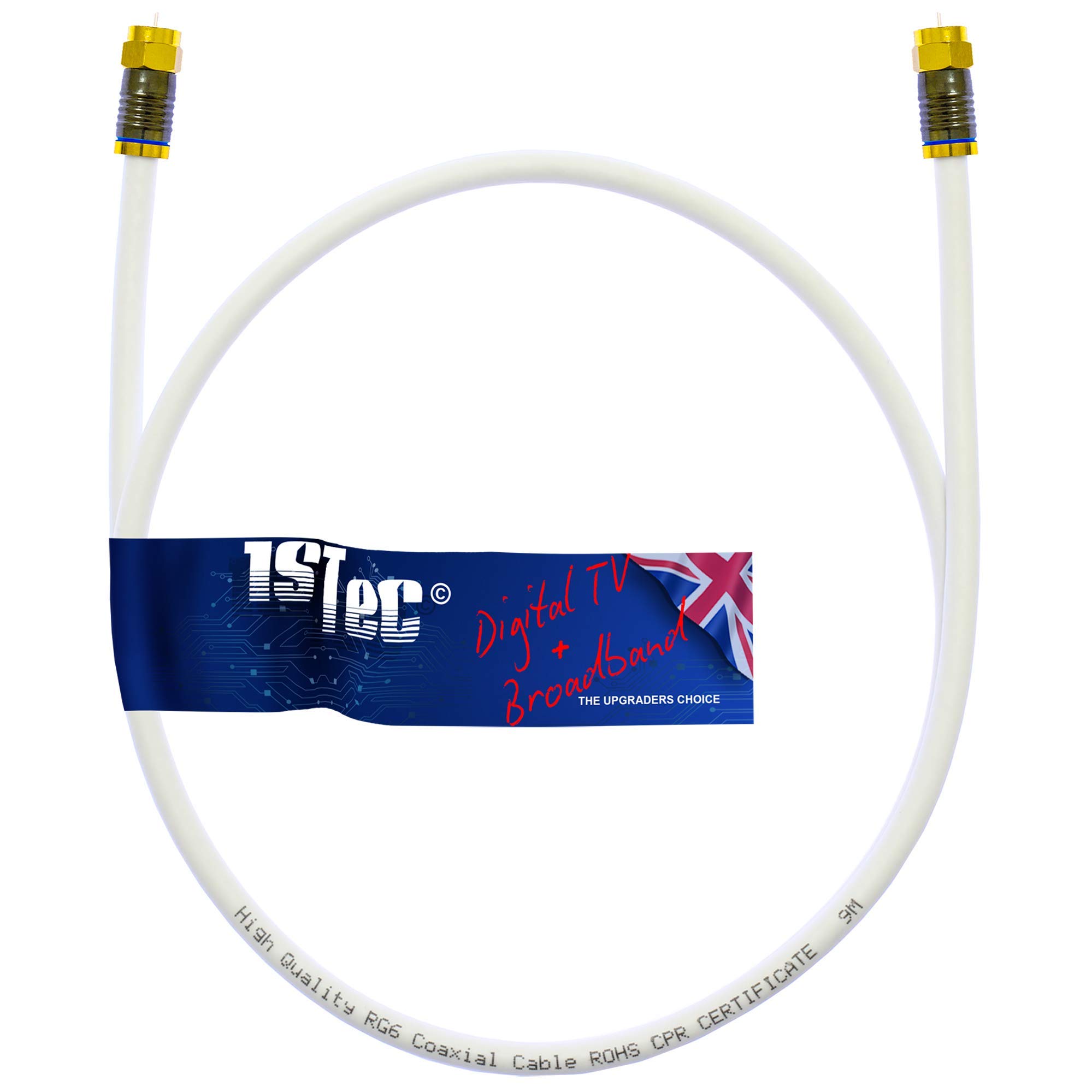 1STec 1 Metre Short Virgin Media White Isolator Wall Box 1m Link Lead for connecting to 2 or 3 Way Splitters V6 Digital Set Top Boxes or Broadband Cable Modems (100 cm Lead, White) — image 1
