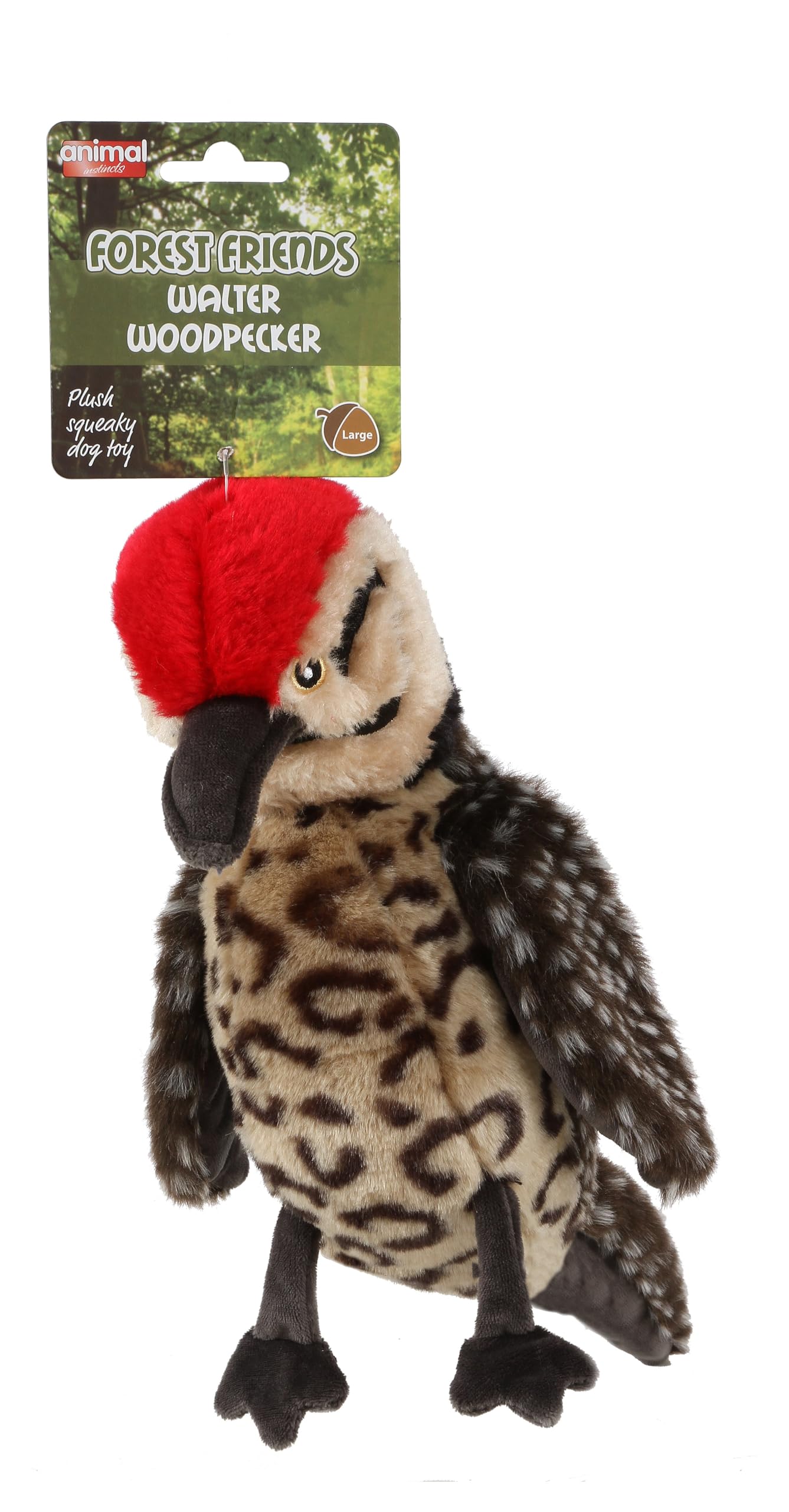 Animal Instincts Forest Friends Squeaky Plush Dog Toy Soft Comfort Puppy Toy Walter Woodpecker - Large