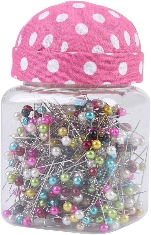 FTVOGUE 500Pcs Sewing Pins Quilting Pins in Pink Fabric Covered Pin Cushion Bottle Beads Needles