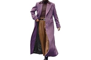 LUNUAOE Man's Double Breasted Full Length Trench Coat Mens Casual Notch Lapel Long Jacket Peacoat Wool Blend Winter