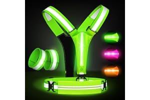 FOKIA KUNBIO LED Reflective Vest Running Gear Set,USB Rechargeable Light Up Running Vest for Runners Night Walking with Waterproof Phone Bag,High Visibility Armband,Adjustable Waist&Shoulder for Men Women