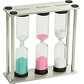 Small 3-in-1 Sand Timer, 3 inch Hourglass with Brushed Stainless Steel Frame, 3 4 5 Minute Kitchen Tea Coffee Cooking Timer, Desk Productivity Tool & Decorative Office Gift Family or Friends Present