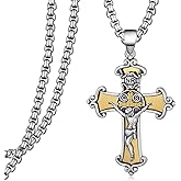 Tiaxiemo St Benedict Crucifix Necklace 925 Sterling Sliver Crucifix Necklace Catholic Jewelry Gifts for Men