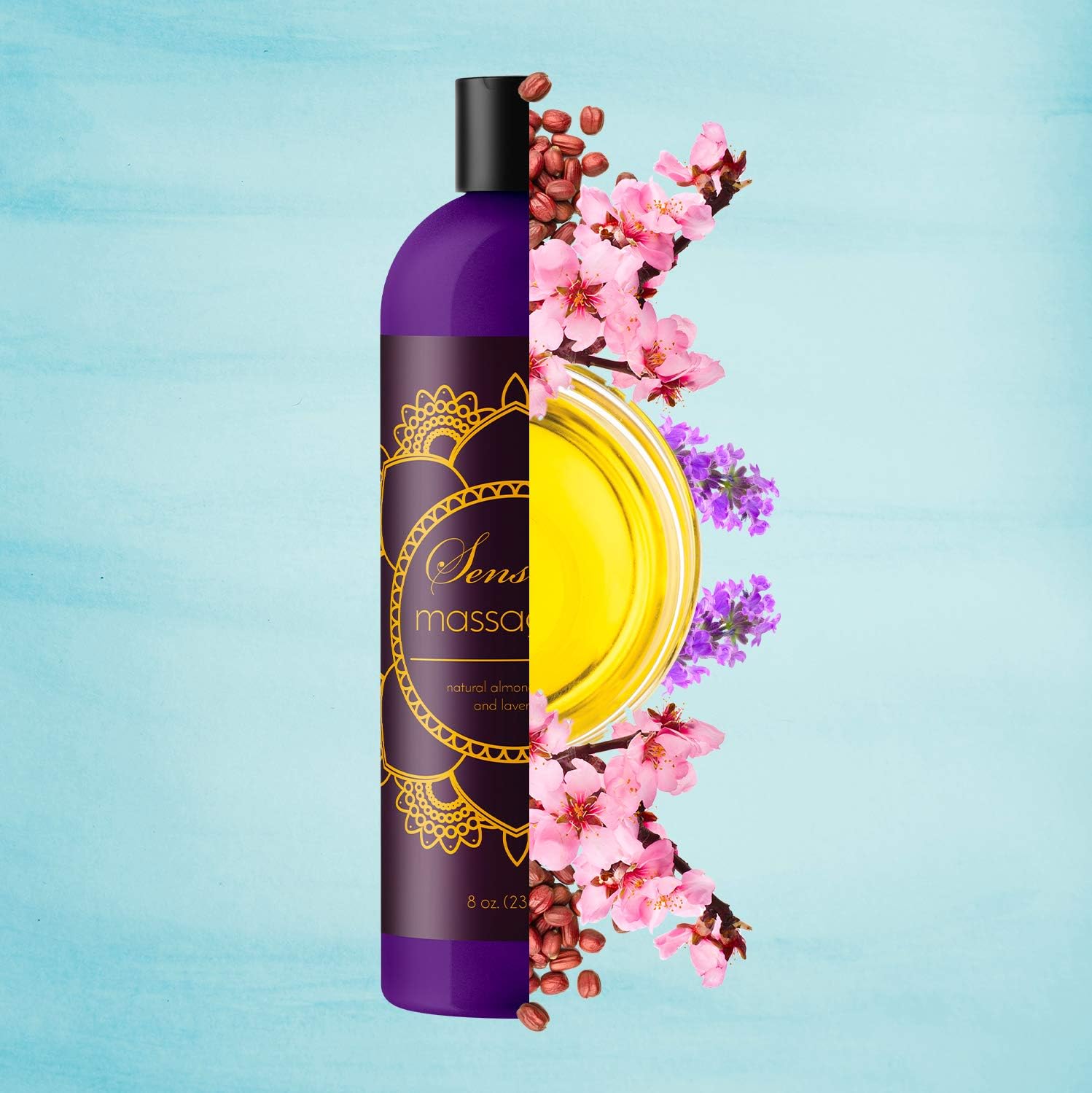 Sensual Massage Oil with Relaxing Lavender Almond Oil and Jojoba for Men and Women – 100% Natural Hypoallergenic Skin Therapy with No Artificial or Added Ingredients - Made by Maple Holistics: Health & Personal Care