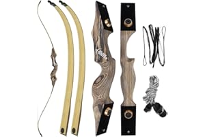 HANDBAIGE 60'' Recurve Bow Right Hand Black Hunter Hunting Recurve Bow 20lbs-60lbs Takedown Recurve Bow Kit for Adults Shooti