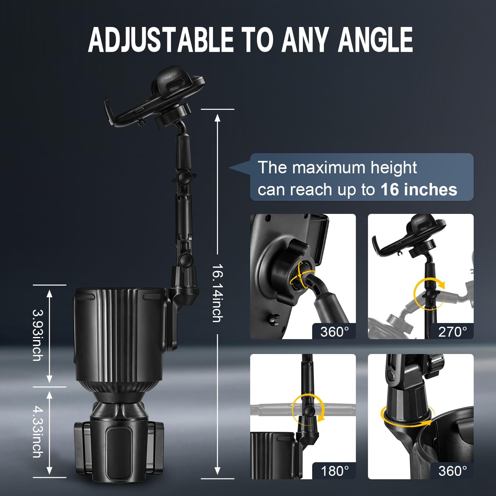 This Hill Upgraded Cup Holder Phone Mount, 2 in 1 Universal Adjustable Long Neck, Compatible with iPhone 14 Pro Max/SE/8/7/6, Samsung & All Smartphones, Black