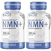 NMN Supplement 300mg NAD Supplement - (2 Pack) Nutri Ultra High Absorption Stabilized NMN Nicotinamide Mononucleotide, 40% More NAD+ w/ Quercetin Phytosome & Black Pepper - mnm supplement 120 Capsules