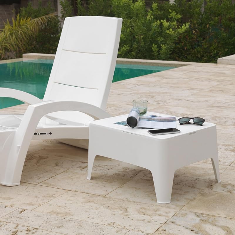 SP Berner - Mesa Auxiliar Alaska - Ligera, Apilable y Resistente - Uso Exterior - Con Cajón de Almacenaje - Fabricada en España con Plástico Reciclado - 58 x 48 x 30 cm - Blanca — foto 2 de 5