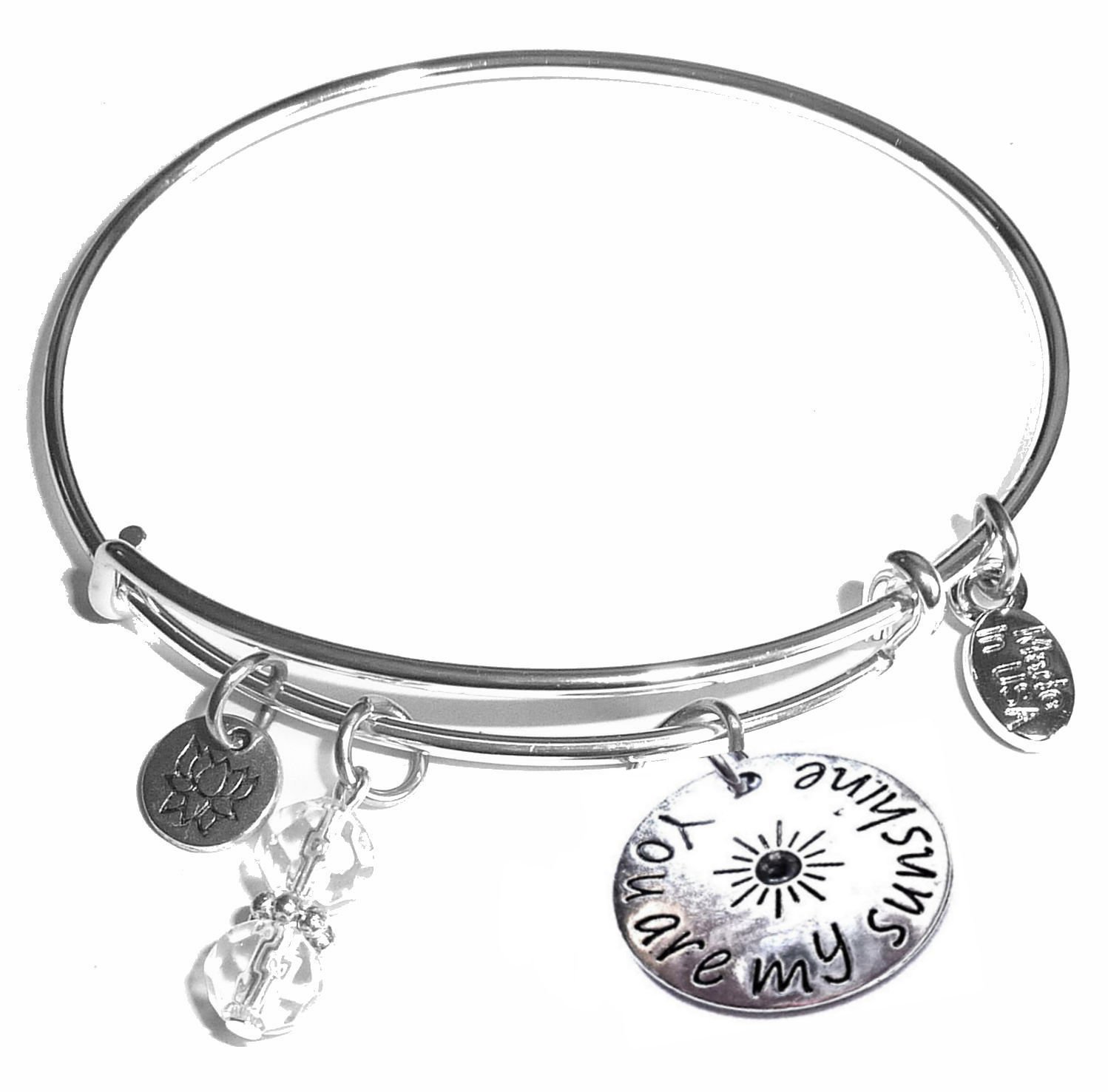 Hidden Hollow Message (14 Words to Choose from) Expandable Wire Bangle Bracelet, in The Popular Style (You are My Sunshine) — image 1