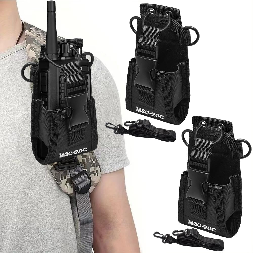 DECARETA Radio Holder,Walkie Talkie Holder,2 Pack Pouch Case Holder,Nylon Belt Case Bag with 2 Adjustable Shoulder Strap,Two Way Radio Holder Holster Case for Police,Fireman,Security Officer(Black)