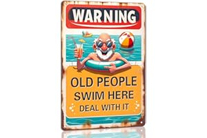 Warning Old People Swim Here Metal Tin Sign Pool Rules Retro Sign Pool Poster for Farmhouse Swimming Pool Home Wall Decor Ind