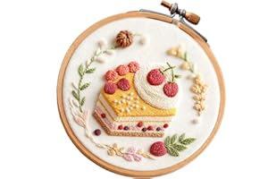 Cake Dessert Pattern Embroidery Set Beginner Embroidery Craft Set with Instruction Stitching Hoop Thread and Needle Safe Sewi