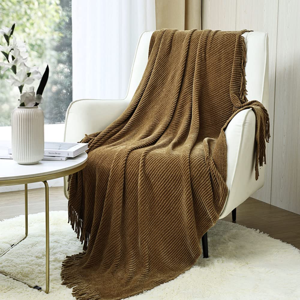 CREVENT Boho Chenille Throw Blanket for Couch Sofa