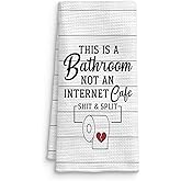 QICLM Funny Bathroom Hand Towels, This is a Bathroom Not an Internet Cafe Decorative Hand Towels for Bathrooms Restroom, Rustic Farmhouse Funny Kitchen Dish Tea Towels, 16x24 Inch